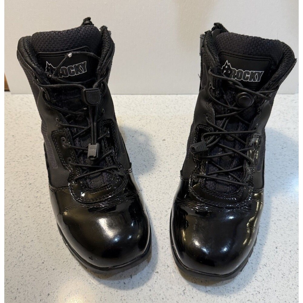 Rocky Cadet Public Service Duty Boots Men's 6" Black Patent Leather 8M ASTMF2892